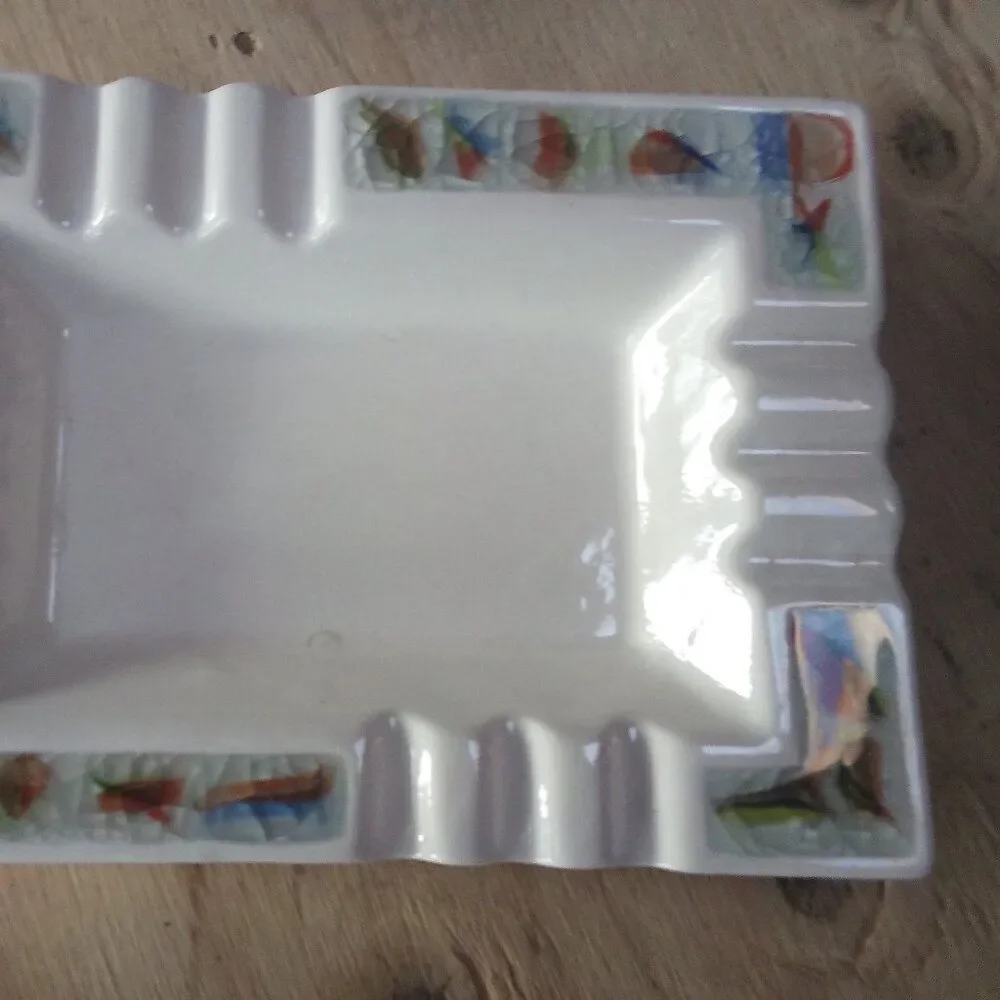 Vintage MCM Sunkist Van Nuys Ceramic Ashtray Trinket Fused Glass